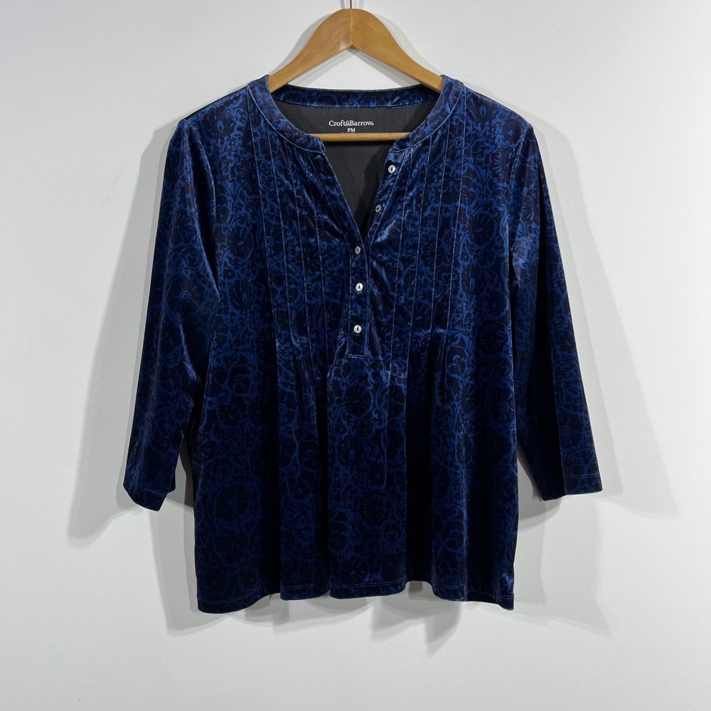 Croft&Barrow Fairy Grunge Whimsigoth Velvet Pintuck Henley Top Womens Medium Pet
